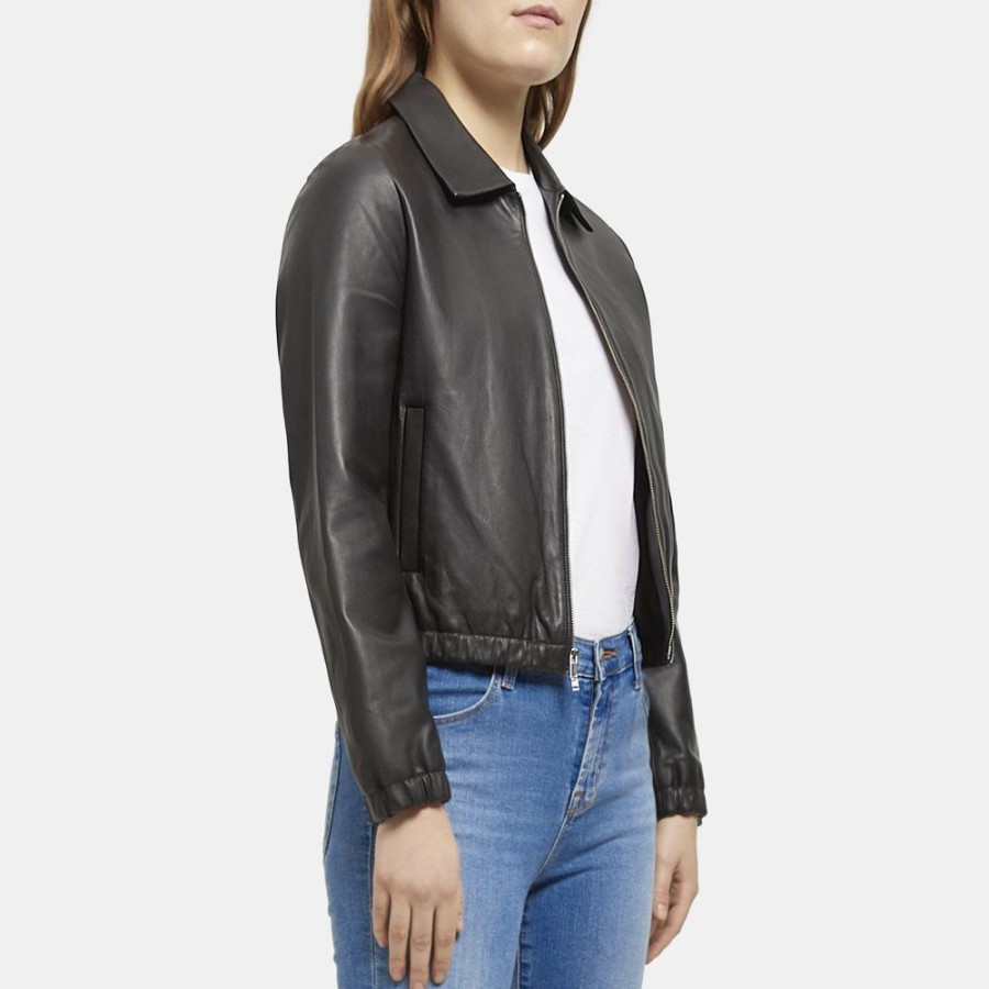 Women Theory Outlet | Bomber Jacket In Leather Black