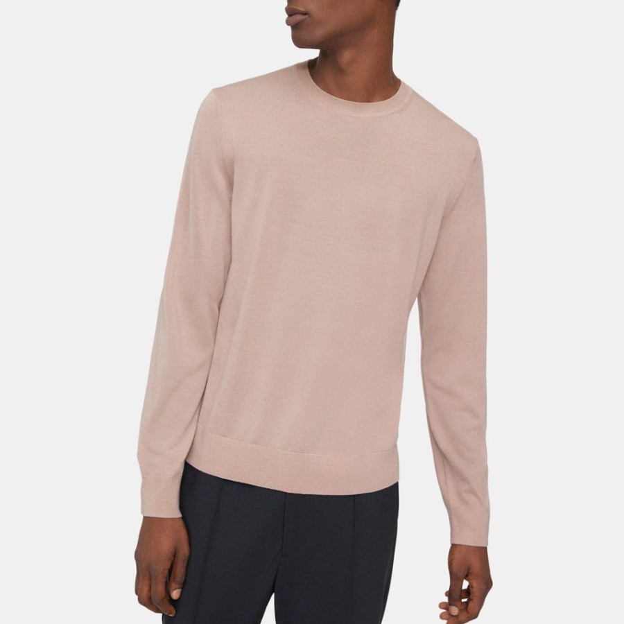 Men Theory Outlet | Crewneck Sweater In Merino Wool Mauve