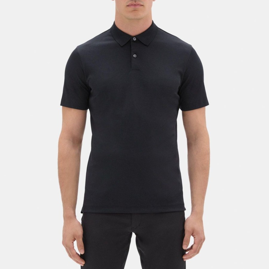 Men Theory Outlet | Standard Polo In Pique Cotton Black