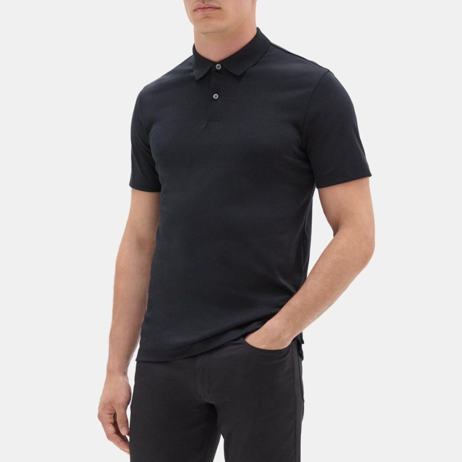 Men Theory Outlet | Standard Polo In Pique Cotton Black