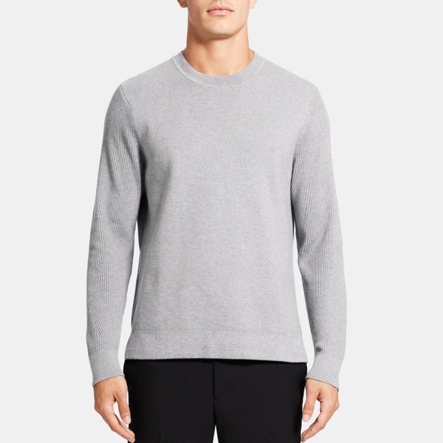 Men Theory Outlet | Crewneck Sweater In Cotton Medium Grey