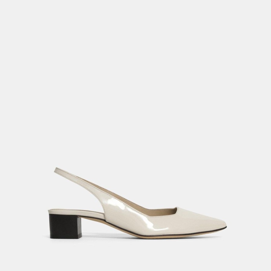 Women Theory Outlet | Block Heel Slingback In Patent Leather Warm Stone