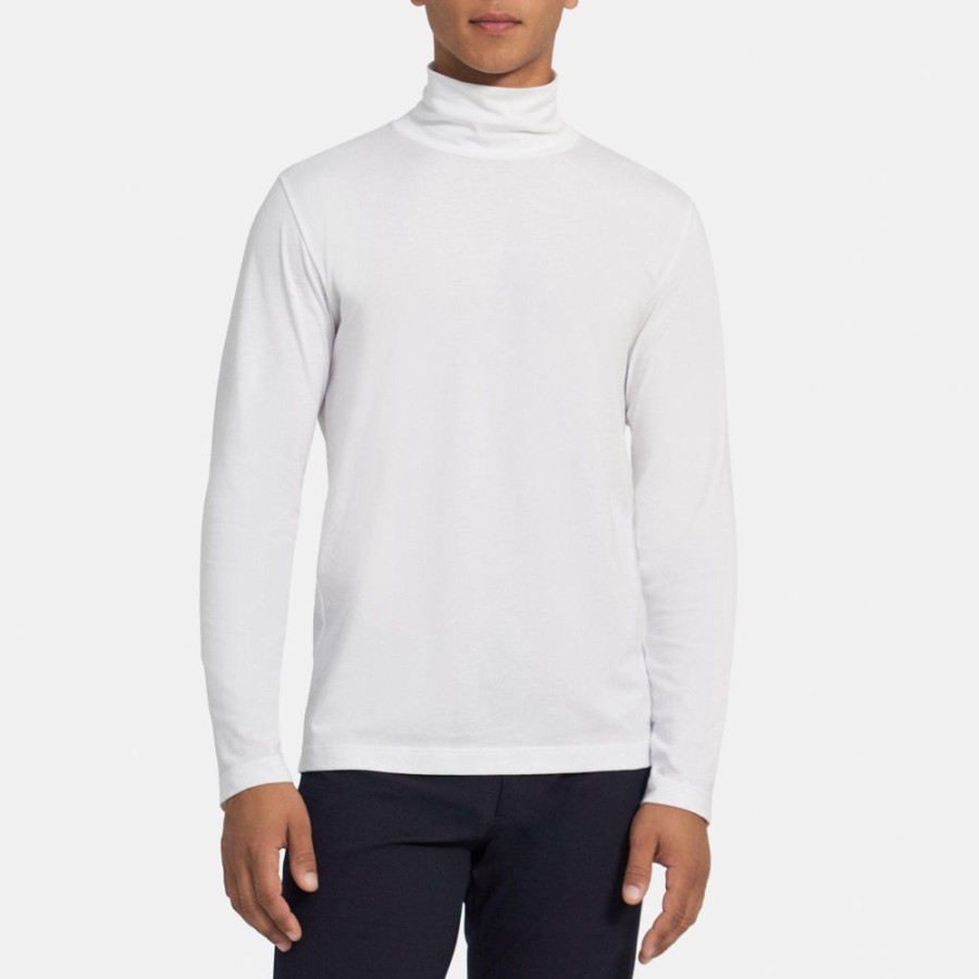 Men Theory Outlet | Turtleneck Long-Sleeve Tee In Cotton Jersey White