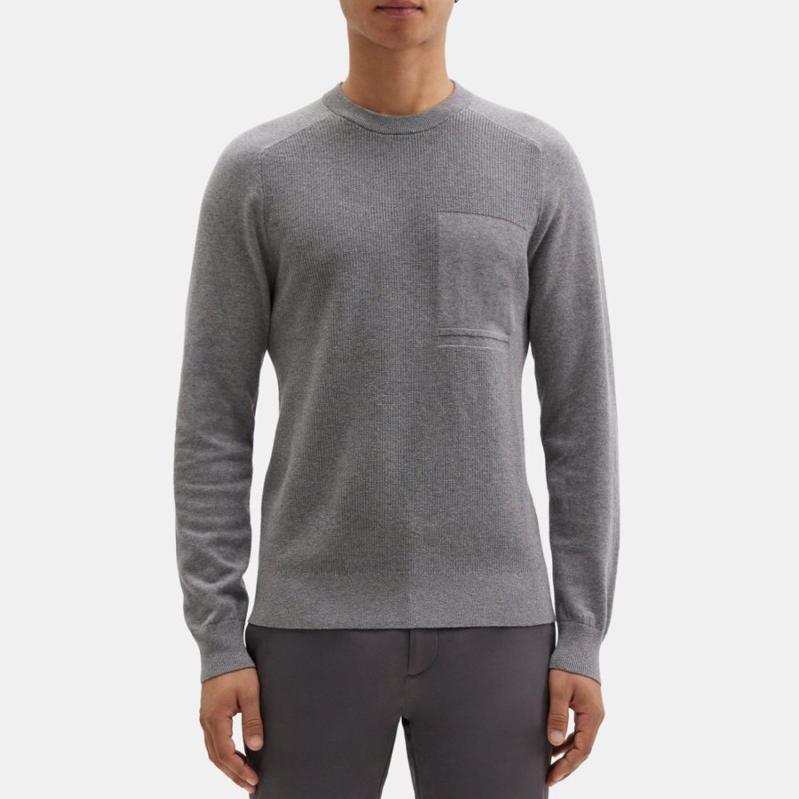 Men Theory Outlet | Ribbed Crewneck Sweater In Cotton-Cashmere Mid Grey