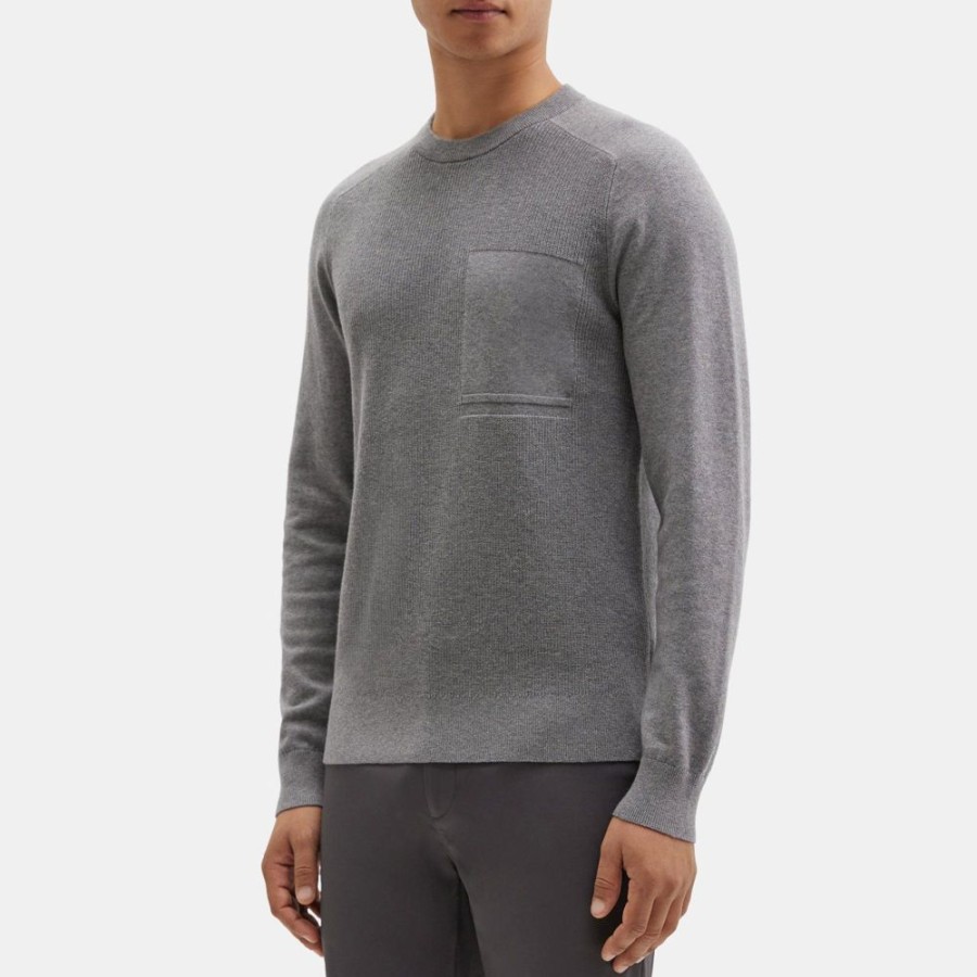 Men Theory Outlet | Ribbed Crewneck Sweater In Cotton-Cashmere Mid Grey