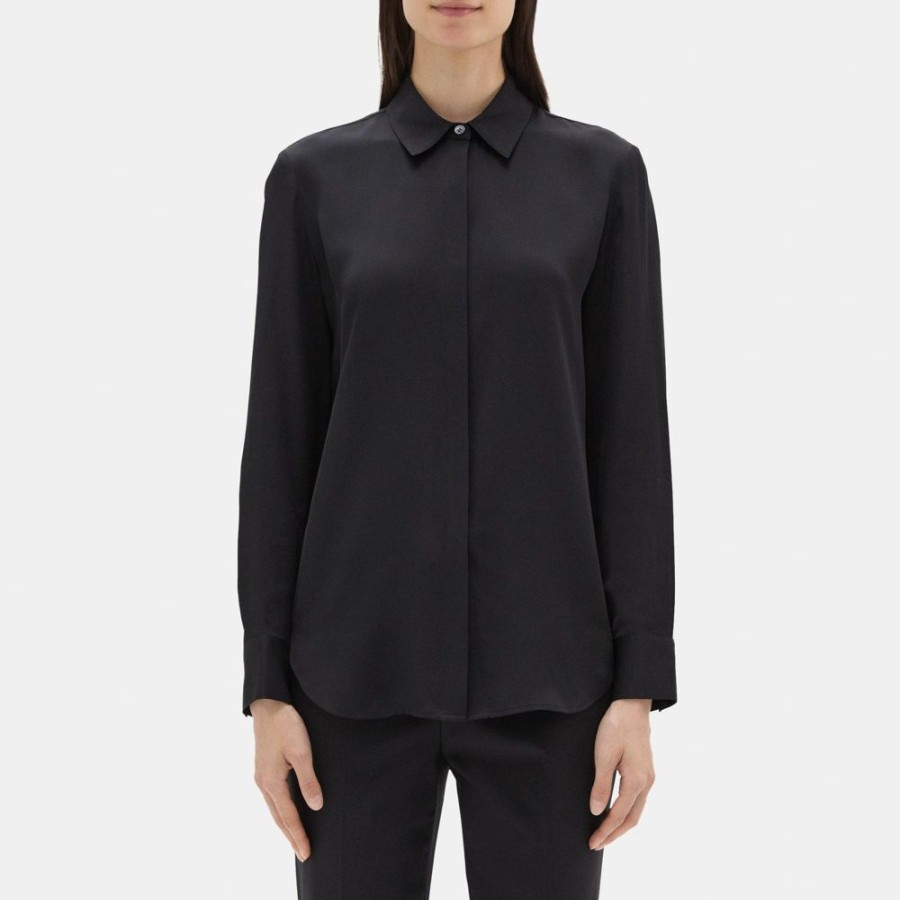 Women Theory Outlet | Relaxed Shirt In Silk Georgette Black