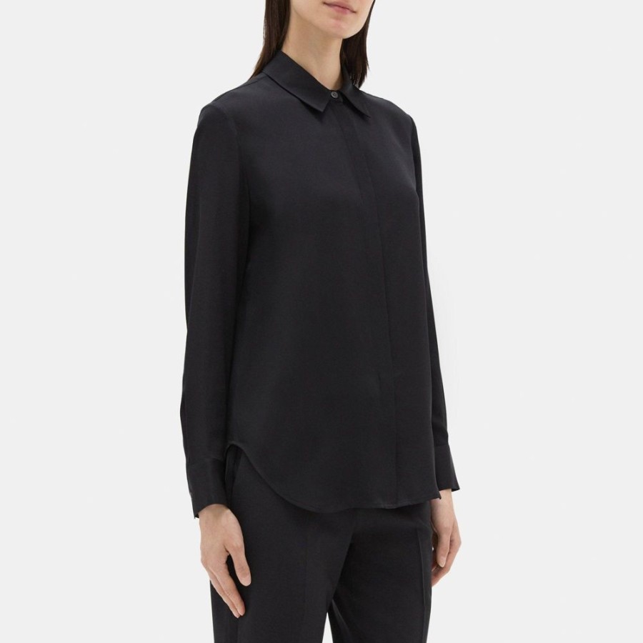 Women Theory Outlet | Relaxed Shirt In Silk Georgette Black