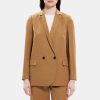 Women Theory Outlet | Double-Breasted Blazer In Linen-Blend Fawn