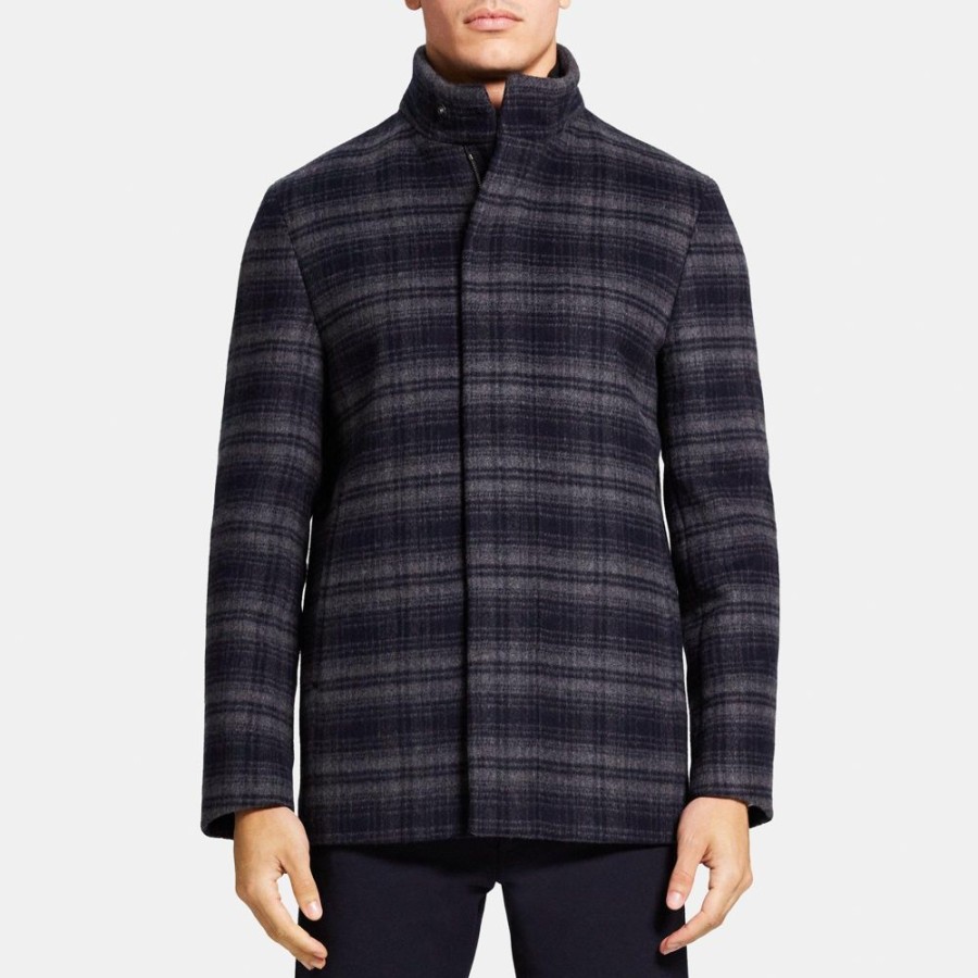 Men Theory Outlet | Stand-Collar Jacket In Stretch Melton Wool Baltic Multi