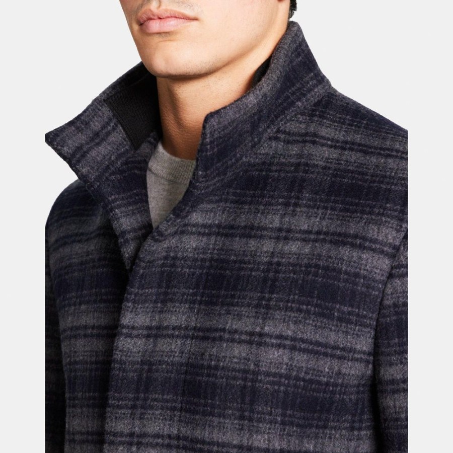 Men Theory Outlet | Stand-Collar Jacket In Stretch Melton Wool Baltic Multi