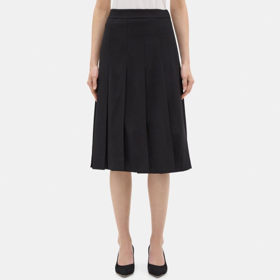 Women Theory Outlet | Pleated Skirt In Sevona Stretch Wool Black