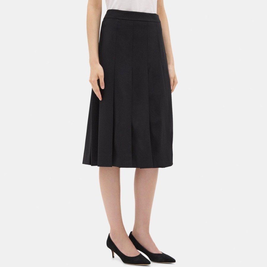 Women Theory Outlet | Pleated Skirt In Sevona Stretch Wool Black