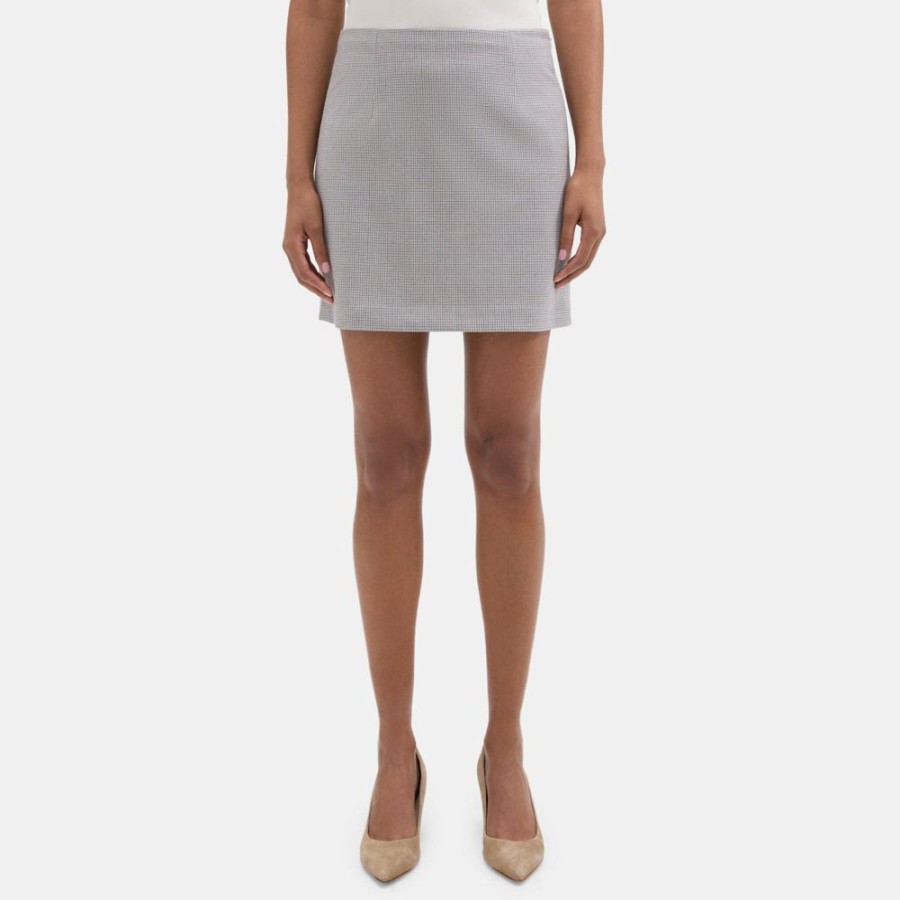 Women Theory Outlet | Mini Skirt In Checked Suiting Tan Multi