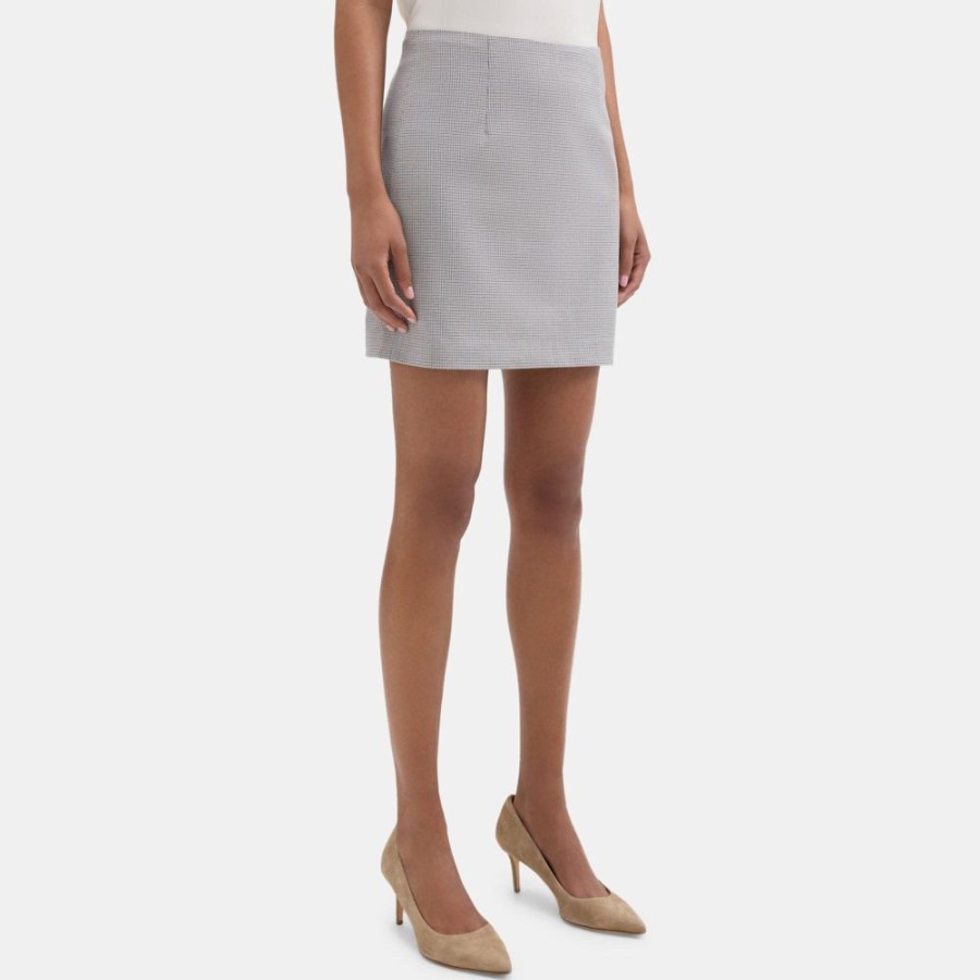 Women Theory Outlet | Mini Skirt In Checked Suiting Tan Multi