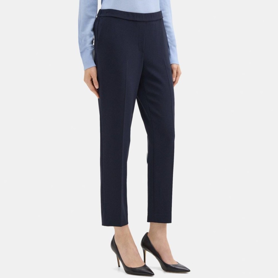 Women Theory Outlet | Cropped Slim Pull-On Pant In Crepe Deep Navy