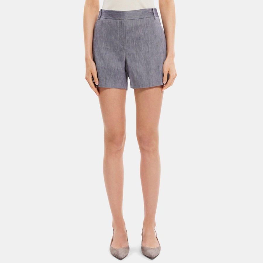 Women Theory Outlet | Tailored Short In Linen-Blend Melange Denim