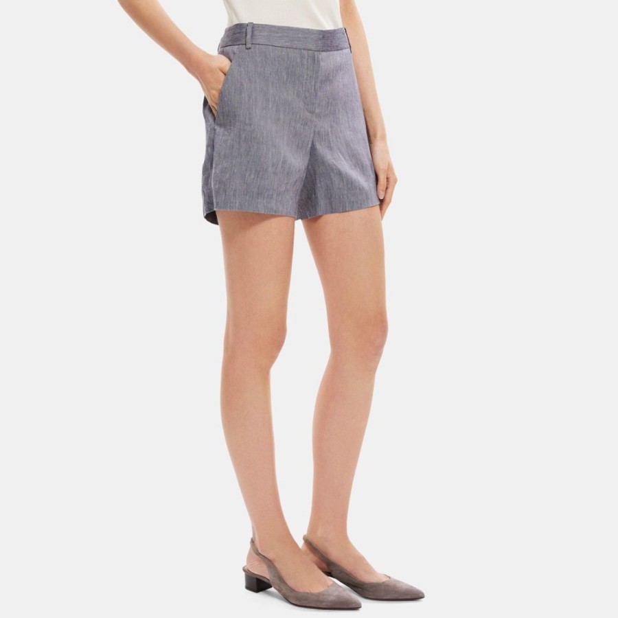 Women Theory Outlet | Tailored Short In Linen-Blend Melange Denim