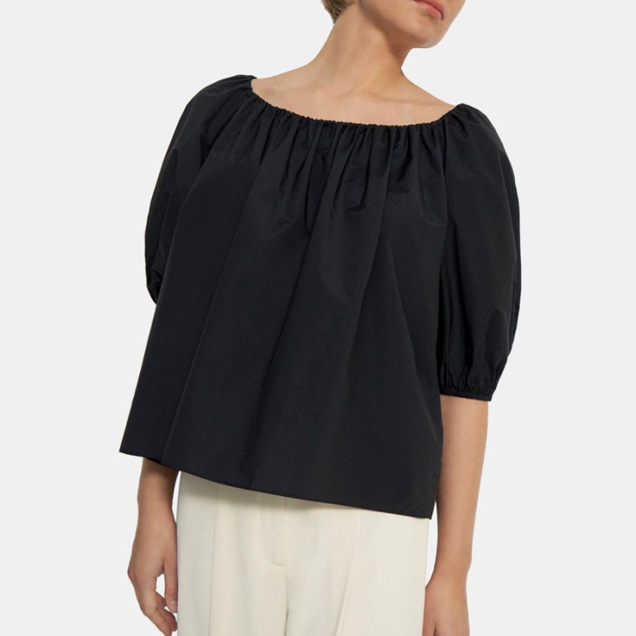 Women Theory Outlet | Scoop Neck Top In Cotton Blend Black