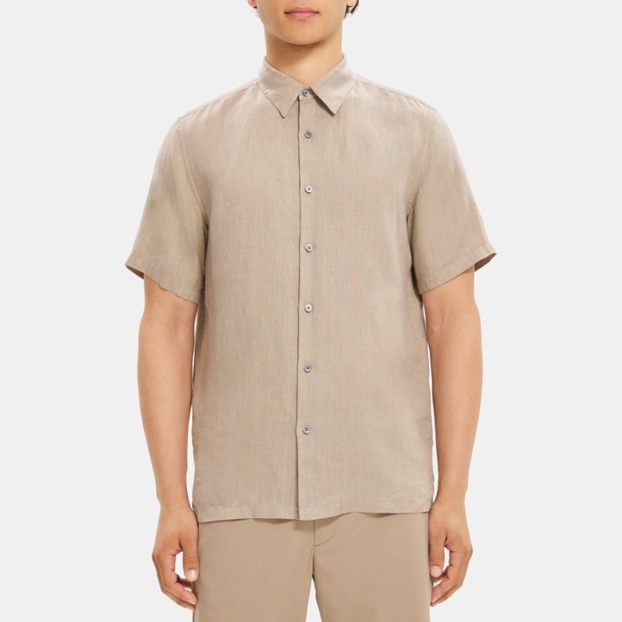 Men Theory Outlet | Standard-Fit Short-Sleeve Shirt In Linen