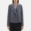 Women Theory Outlet | Cropped Open Front Jacket In Double-Face Wool-Cashmere Dark Grey Melange