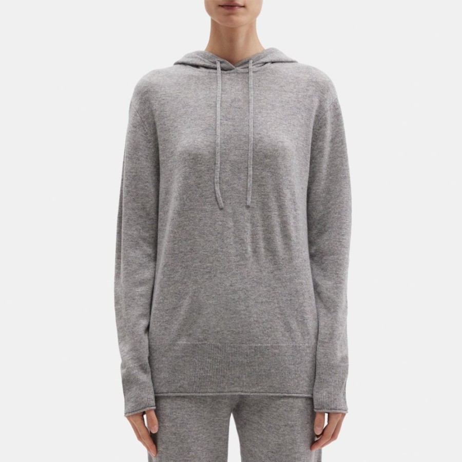 Women Theory Outlet | Slit Hoodie In Wool-Cashmere Husky