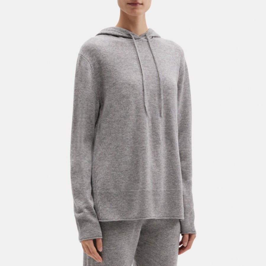 Women Theory Outlet | Slit Hoodie In Wool-Cashmere Husky