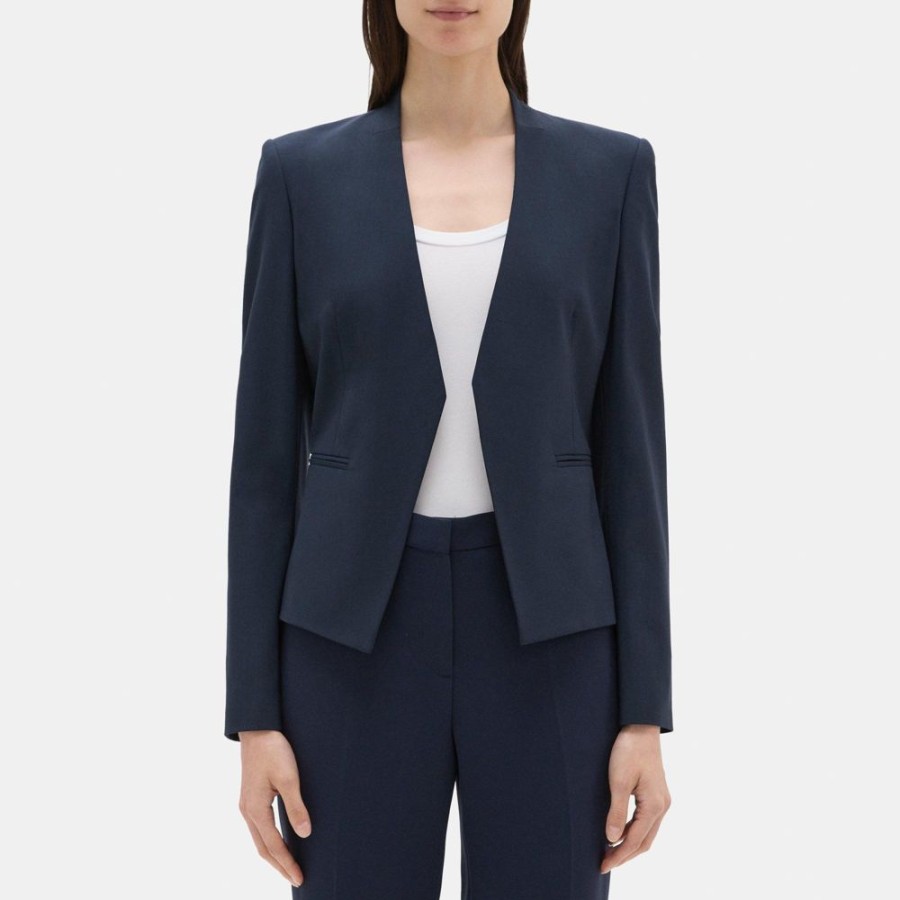 Women Theory Outlet | Open Blazer In Sevona Stretch Wool Navy