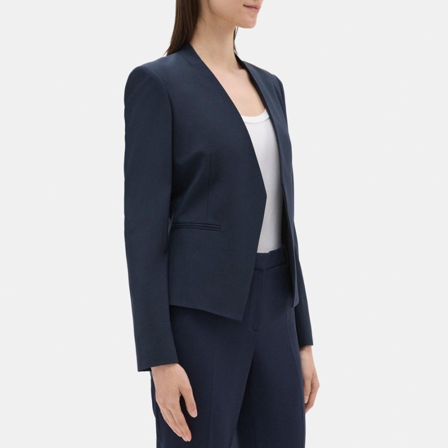 Women Theory Outlet | Open Blazer In Sevona Stretch Wool Navy