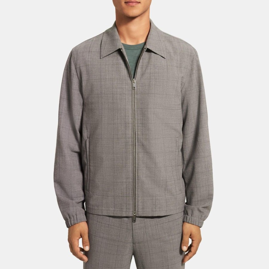 Men Theory Outlet | Zip-Up Jacket In Plaid Wool-Blend Charcoal