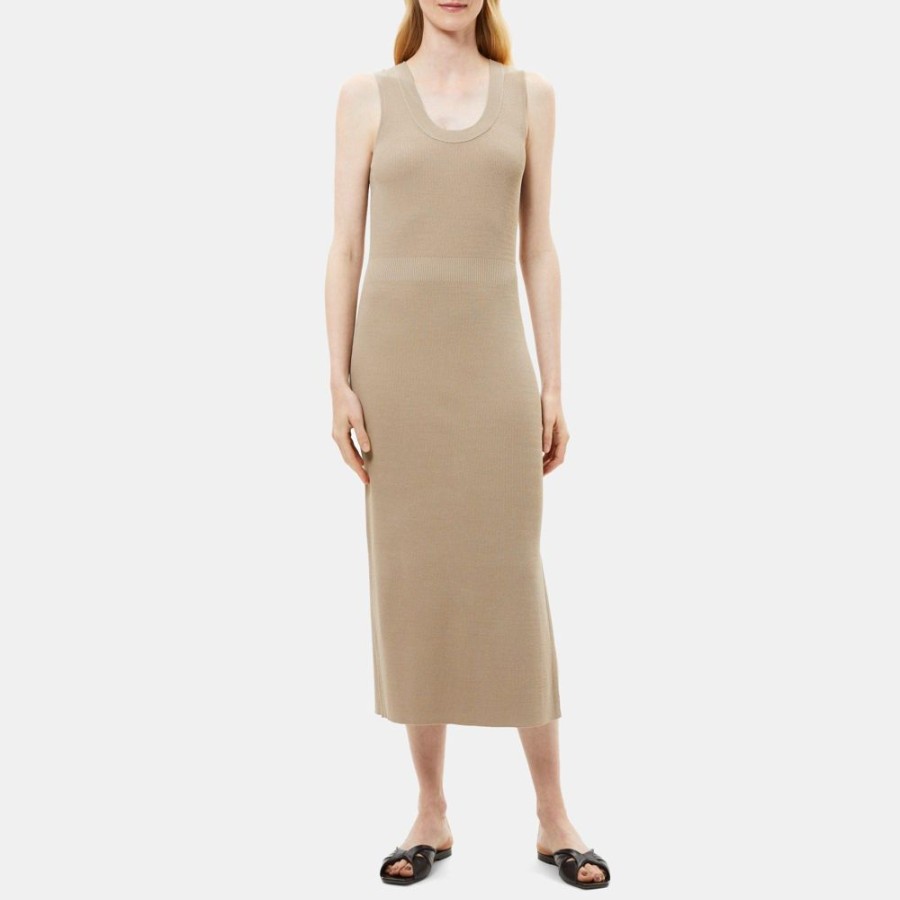 Women Theory Outlet | Sleeveless Dress In Crepe Knit Dark Oatmeal