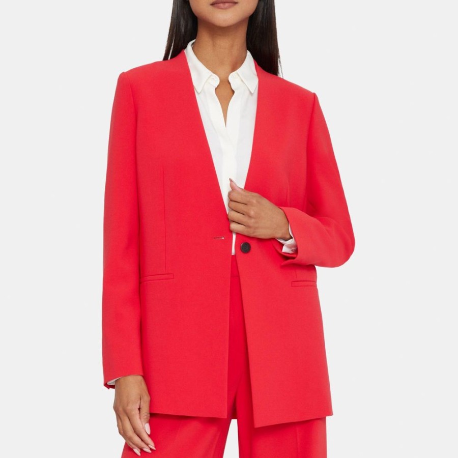 Women Theory Outlet | Collarless Blazer In Crepe Carmine