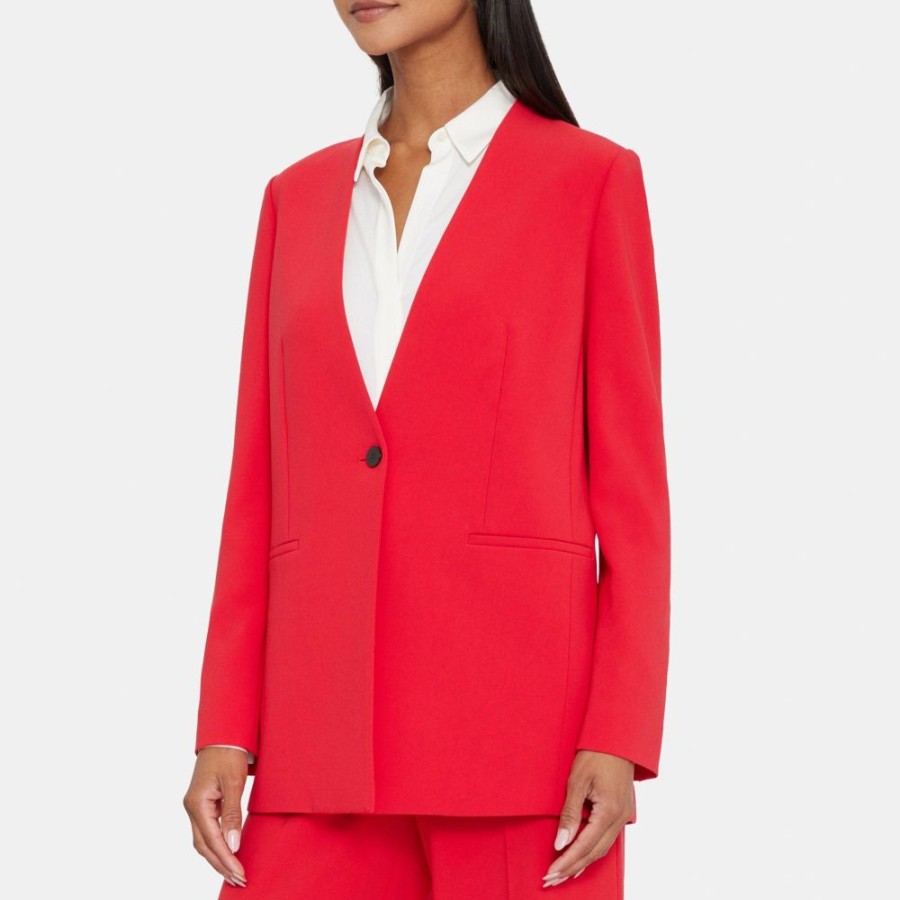 Women Theory Outlet | Collarless Blazer In Crepe Carmine