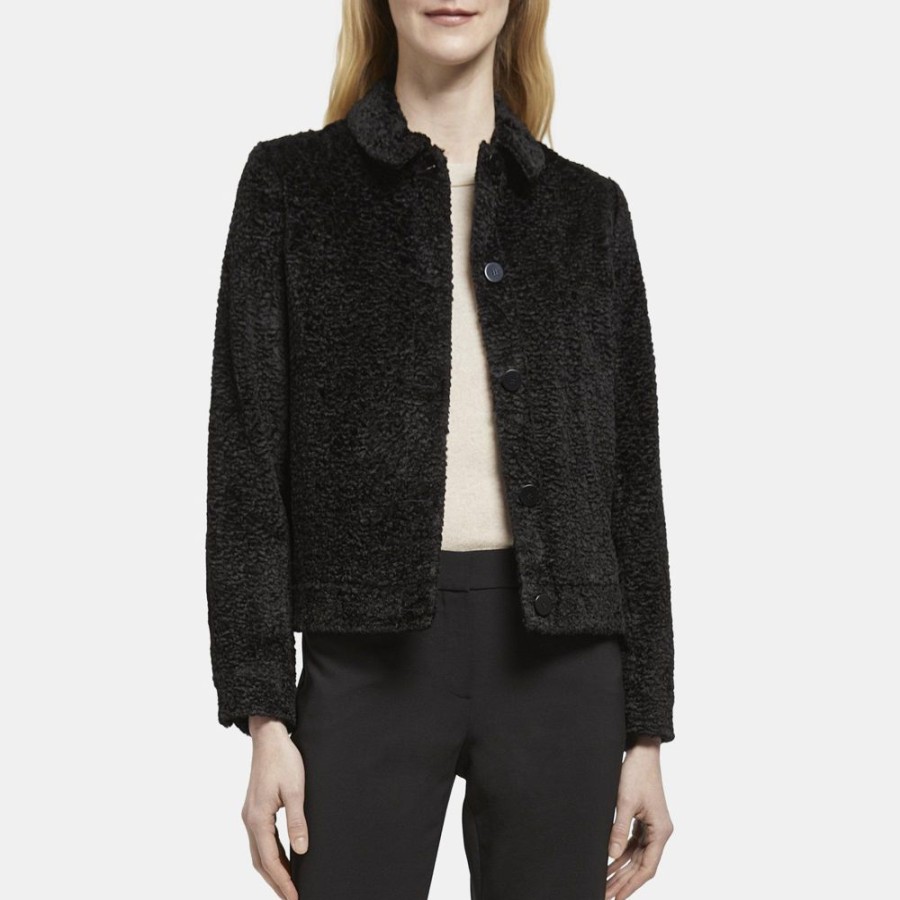 Women Theory Outlet | Cropped Jacket In Faux Shearling Black