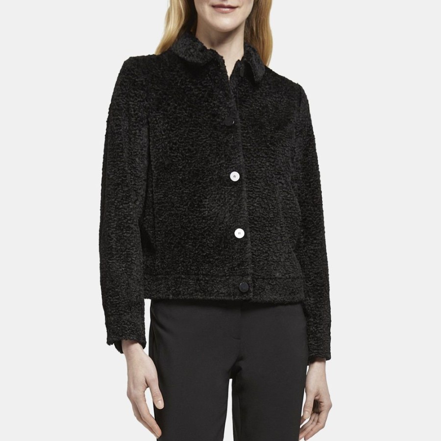 Women Theory Outlet | Cropped Jacket In Faux Shearling Black