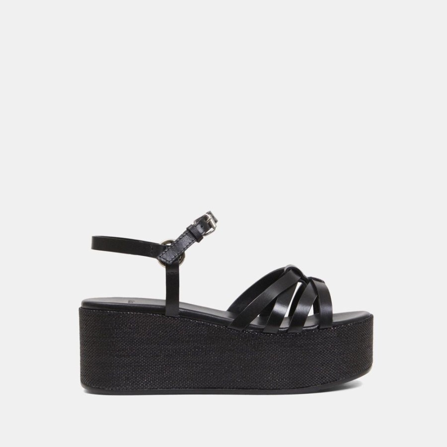 Women Theory Outlet | Cross Platform Sandal In Leather Black