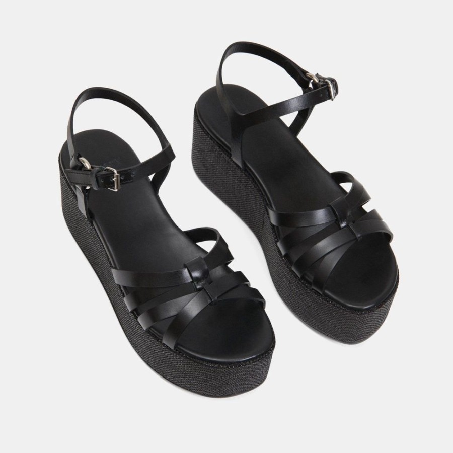 Women Theory Outlet | Cross Platform Sandal In Leather Black