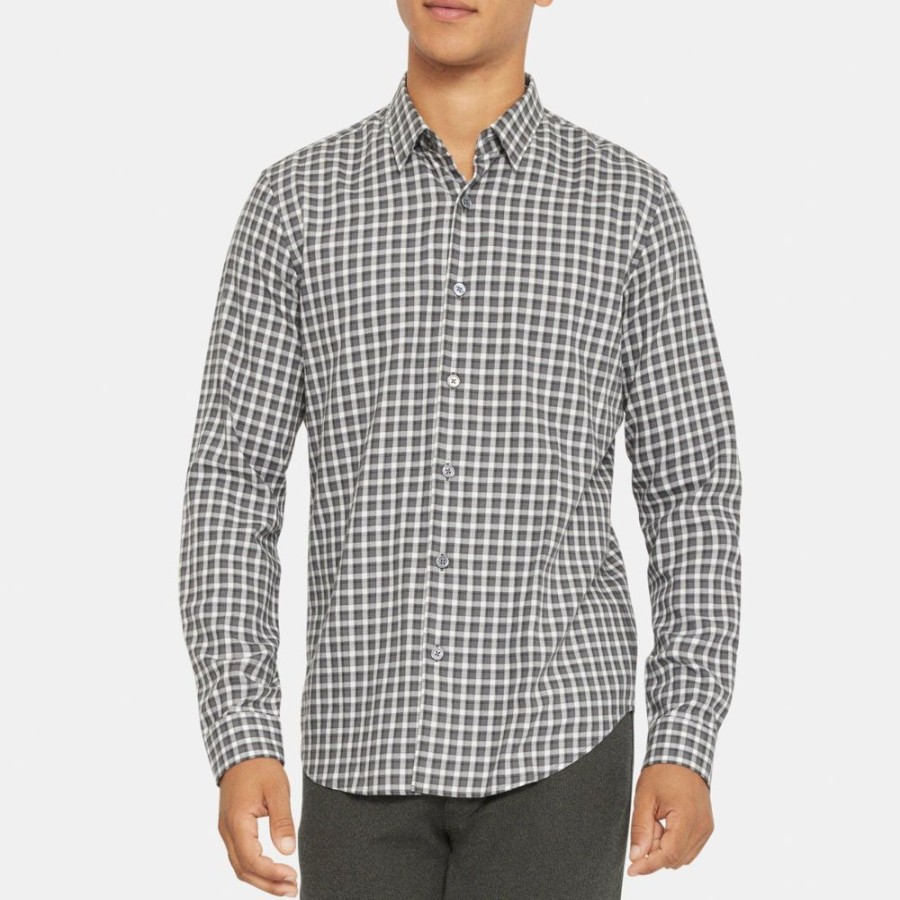 Men Theory Outlet | Long-Sleeve Shirt In Gingham Cotton Pestle Multi