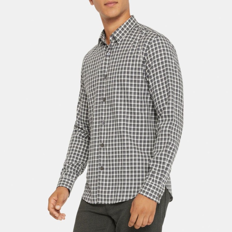 Men Theory Outlet | Long-Sleeve Shirt In Gingham Cotton Pestle Multi