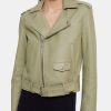 Women Theory Outlet | Casual Moto Jacket In Leather Soft Sage