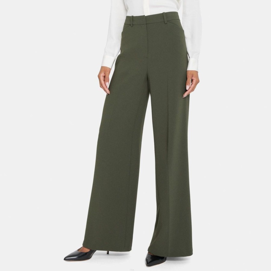 Women Theory Outlet | Wide-Leg Pant In Crepe Dark Rosemary