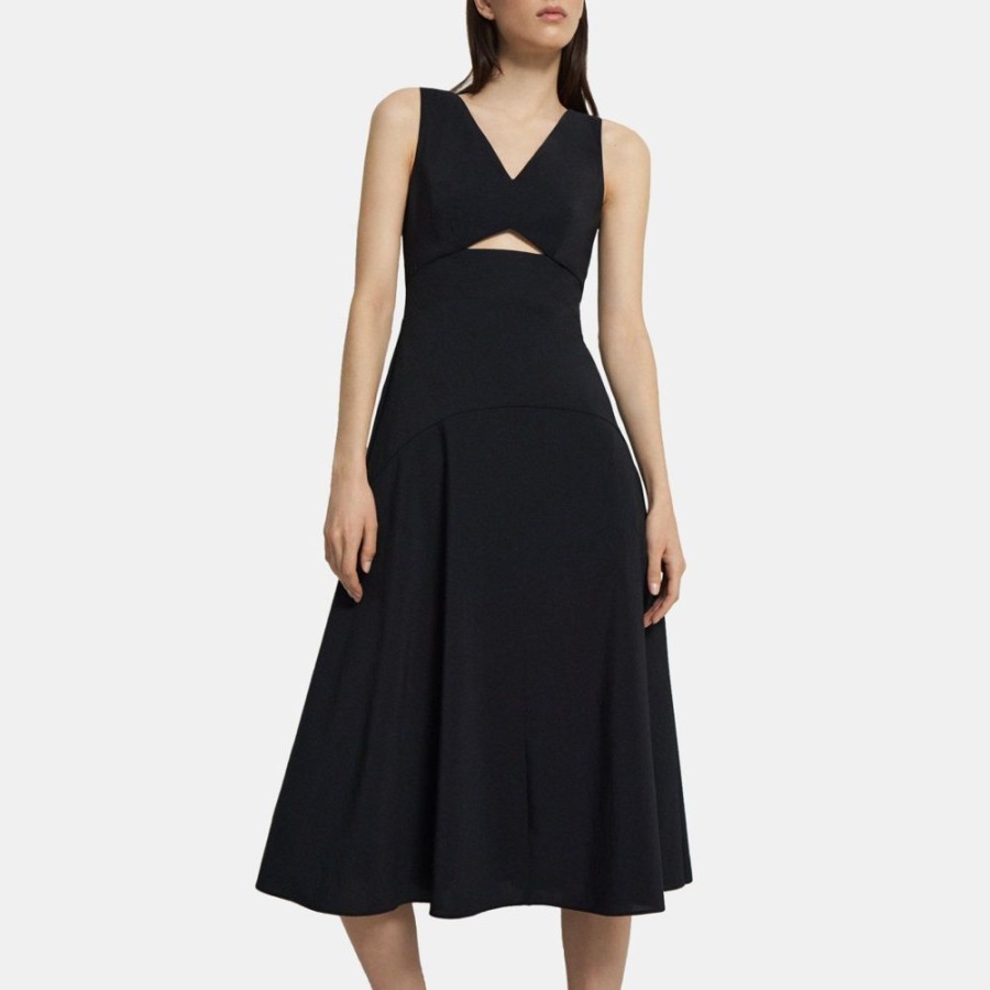 Women Theory Outlet | Cutout Midi Dress In Crisp Poly Black