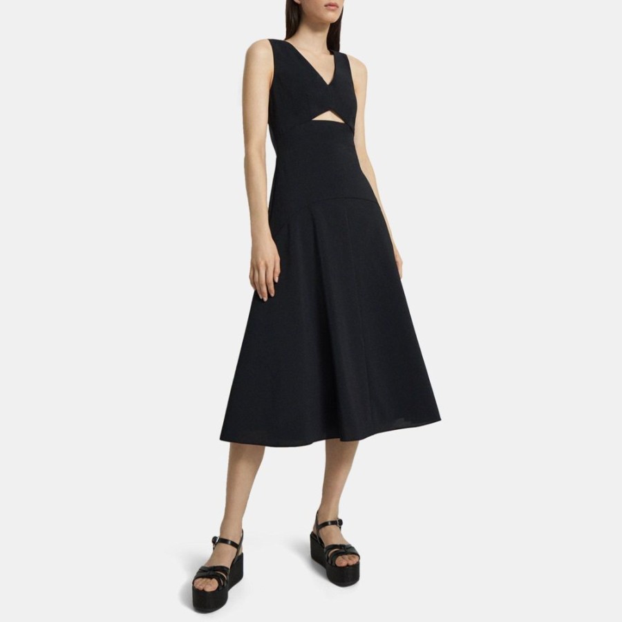 Women Theory Outlet | Cutout Midi Dress In Crisp Poly Black