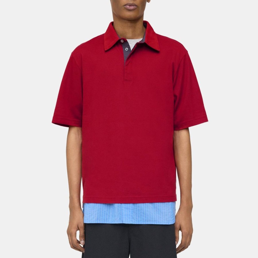 Men Theory Outlet | Polo In Cotton Pique Ruby