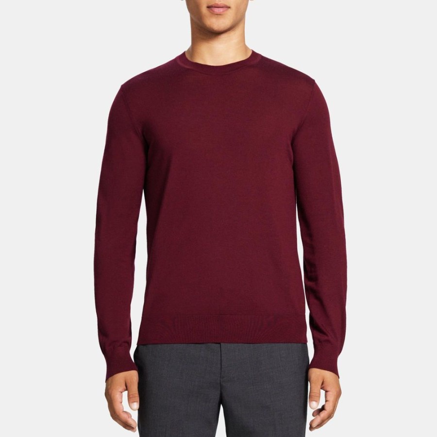 Men Theory Outlet | Crewneck Sweater In Merino Wool Wine