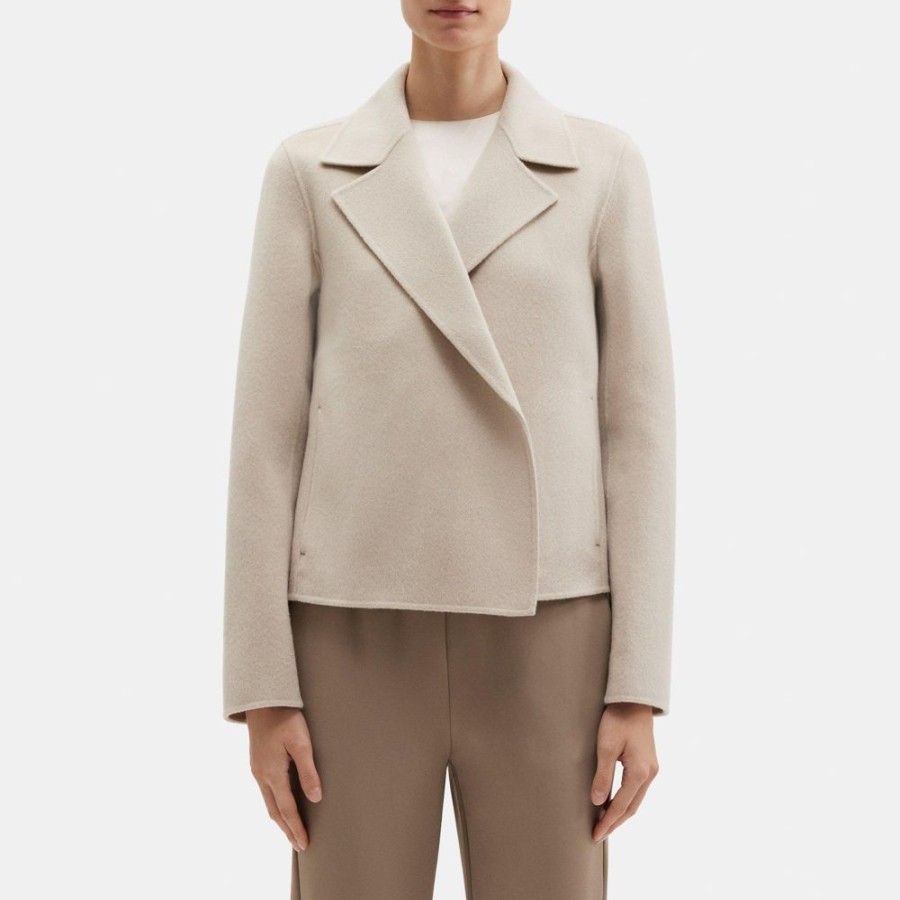 Women Theory Outlet | Cropped Open Front Jacket In Double-Face Wool-Cashmere Peyote Melange