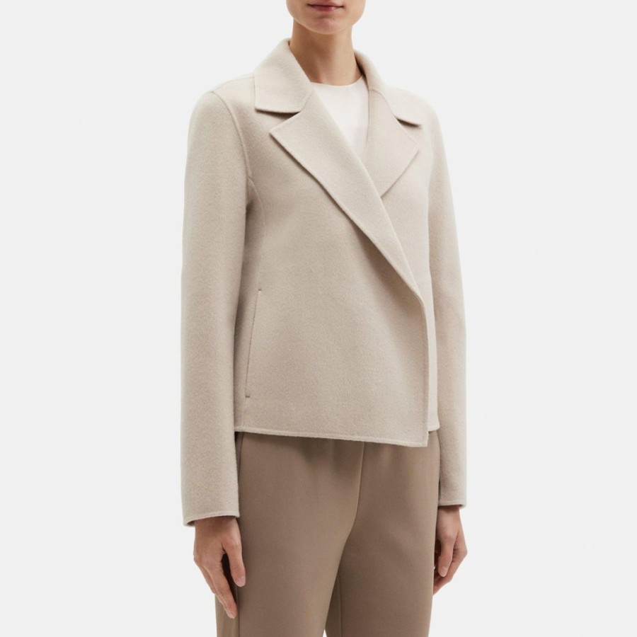 Women Theory Outlet | Cropped Open Front Jacket In Double-Face Wool-Cashmere Peyote Melange