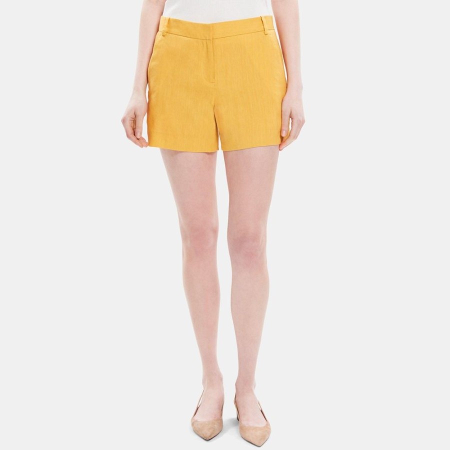 Women Theory Outlet | Tailored Short In Linen-Blend Cornsilk