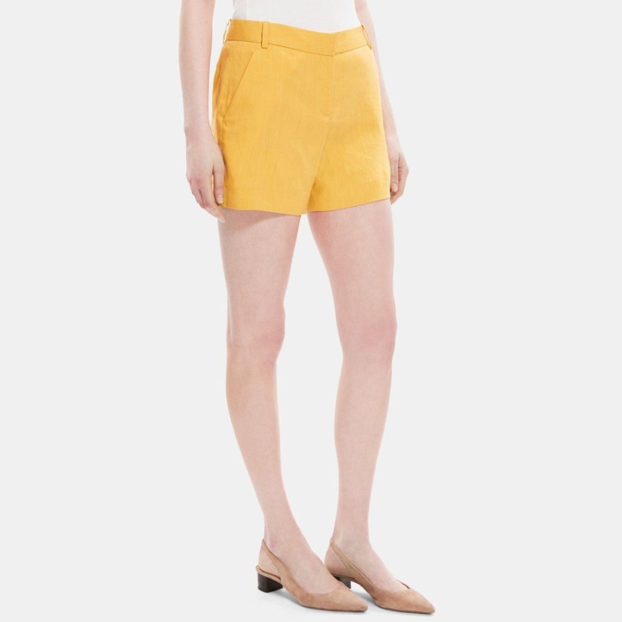 Women Theory Outlet | Tailored Short In Linen-Blend Cornsilk