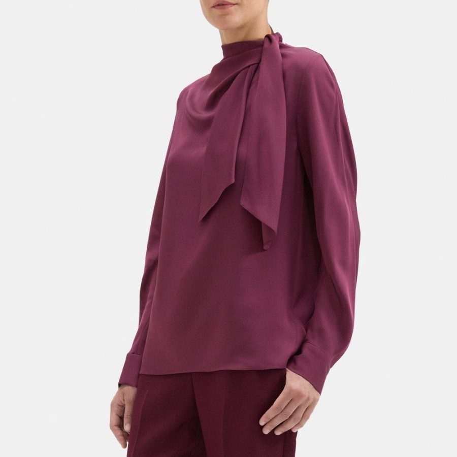 Women Theory Outlet | Twisted Scarf Blouse In Silk Georgette Bordeaux