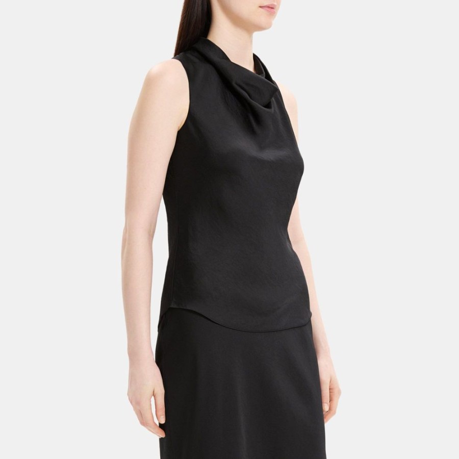 Women Theory Outlet | Cowl-Neck Top In Satin Black